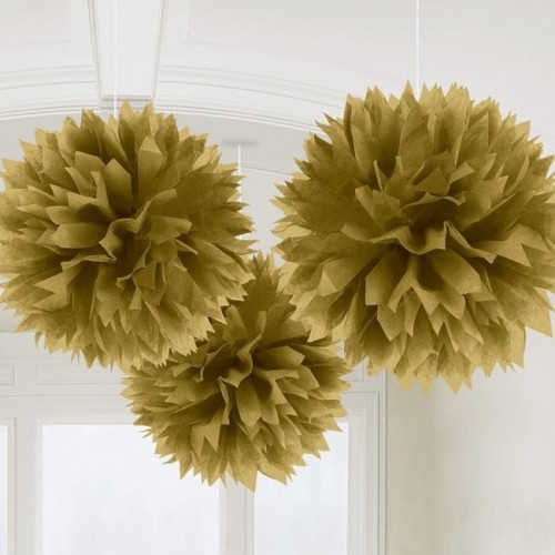   3 POMPONES ORO 40CM