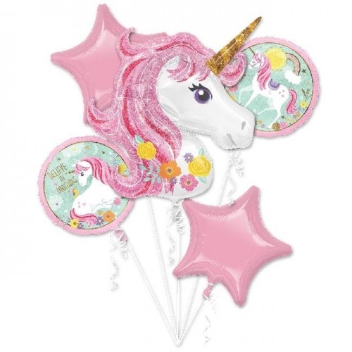   BOUQUET 5 GLOBOS UNICORNIO