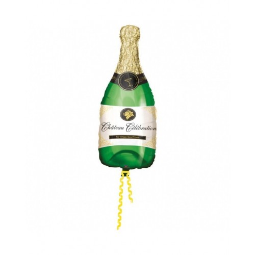 GLOBO 9" PALO FOIL FORMA BOTELLA CHAMPAN