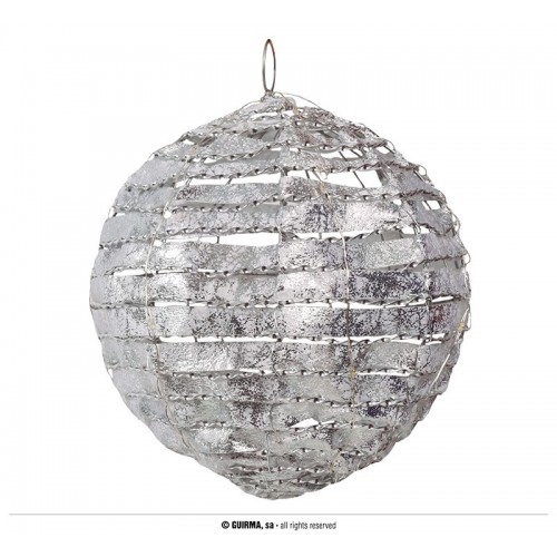 BOLA TELA PLATA C/LUZ 20 LED 20CM