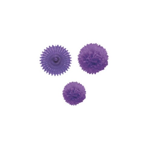   SET 1 ABANICO 2 POMPONES VIOLETA