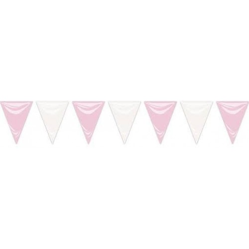 BANDERIN TRIANGULAR ROSA BLANCO 25MT