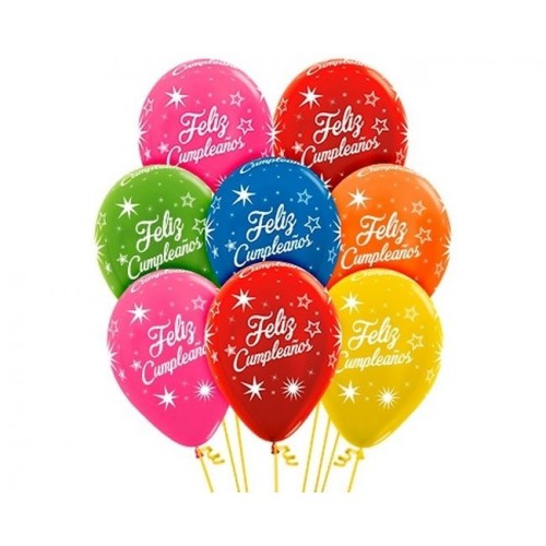 12 GLOBOS R12" FELIZ CUMPLEAÑOS COL SURT