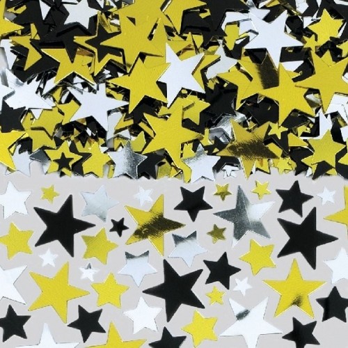 CONFETI ESTRELLA ORO PLATA NEGRA 70GR