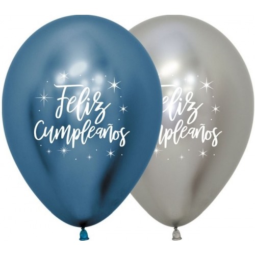 12 GLOBOS R12" LATEX F.CUMPLEAÑO PLAT/AZ