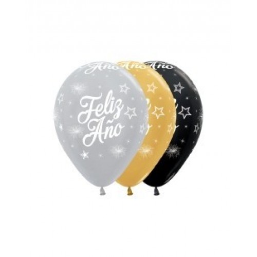 12 GLOBOS R12" LATEX FELIZ AÑO COL SURT
