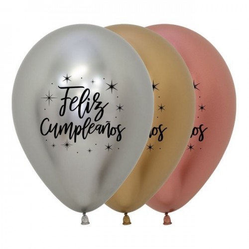 12 GLOBOS R12" LATEX F CUMPLEAÑOS CHROME