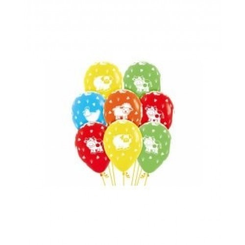 $D 12 GLOBOS R12" LATEX ANIMALES GRANJA