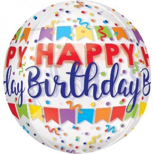 GLOBO 16" FOIL RND ORBZ HAPPY BIRTHDAY