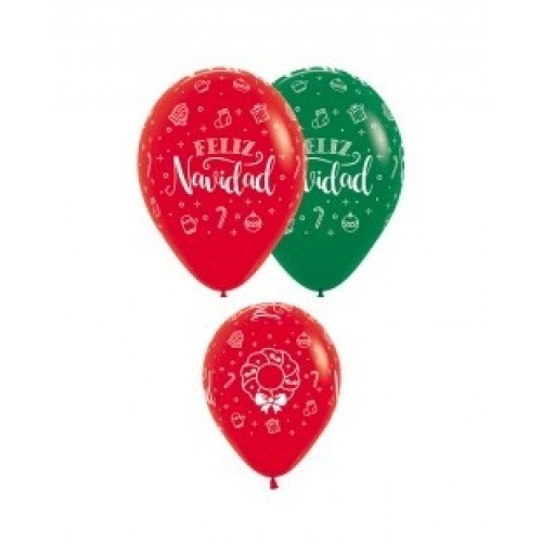 12 GLOBOS R12" LATEX F NAVIDAD ROJO/VERD