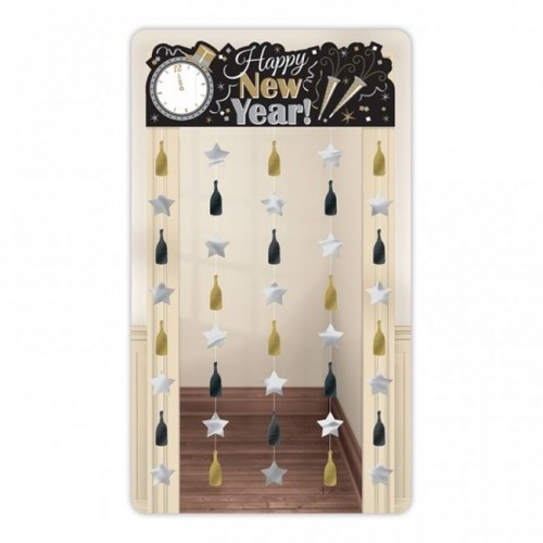 DECORACION PUERTA HAPPY NEW YEAR ORO/PLA