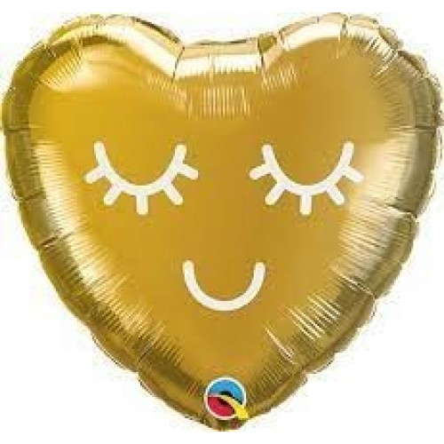 GLOBO 9" FOIL FORMA CORAZON ORO PESTAÑA