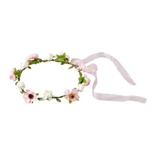 DIADEMA DE FLORES ROSA CON CINTA