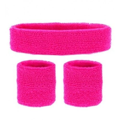 SET CINTA PELO 2 MUÑEQUERAS ROSA NEON