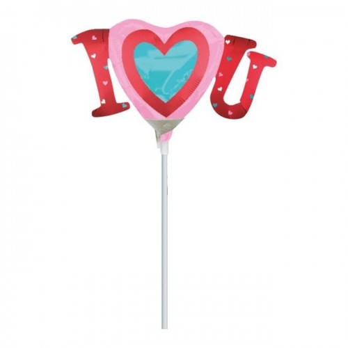 GLOBO 9" FOIL PALO FORMA CORAZON I LOVE