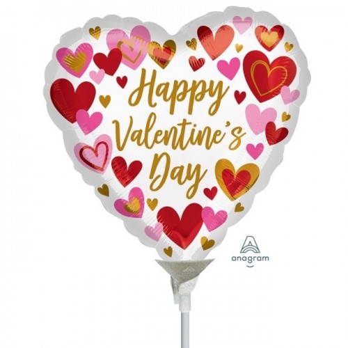GLOBO 9" FOIL PALO FORMA CORAZON VALENTI