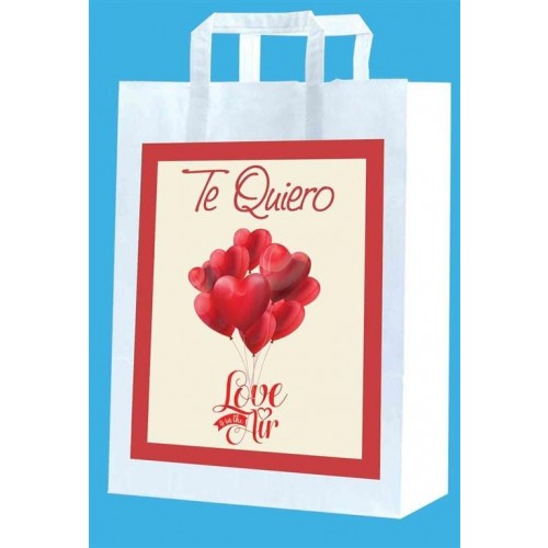 BOLSA BLANCA GLOBOS TE QUIERO 24X18X8CM(