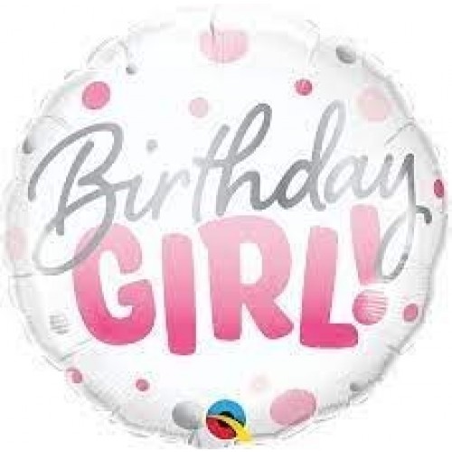 GLOBO 18" FOIL BDAY GIRL PUNTOS ROSA