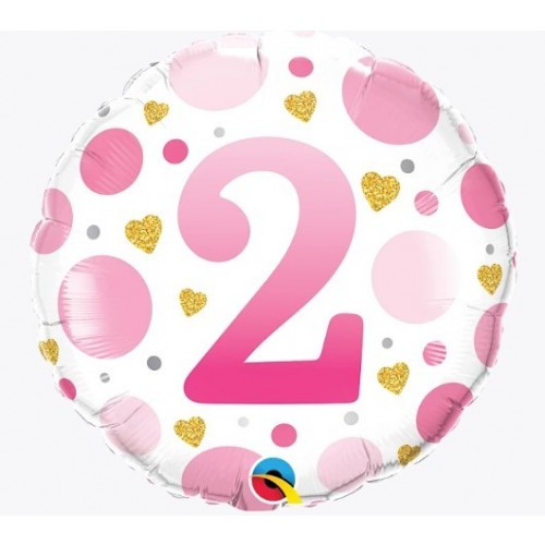 GLOBO 18" FOIL RND N2 PUNTOS ROSA