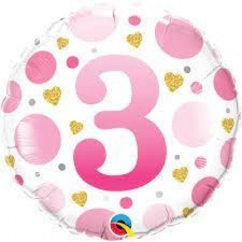 GLOBO 18" FOIL RND N3 PUNTOS ROSA
