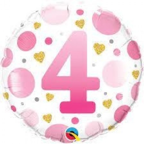 GLOBO 18" FOIL RND N4 PUNTOS ROSA