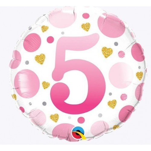 GLOBO 18" FOIL RND N5 PUNTOS ROSA