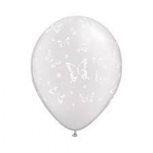 50 GLOBOS 11" LATEX TRANSPARENTE MARIPOS