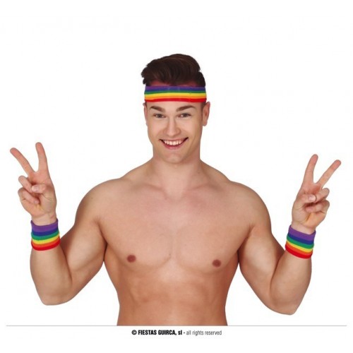 SET CINTA PELO 2MUÑEQUERAS ARCOIRIS