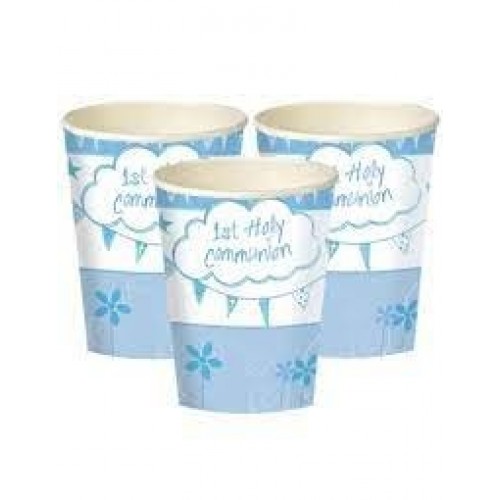   8 VASOS CARTON COMUNION AZUL 266ML