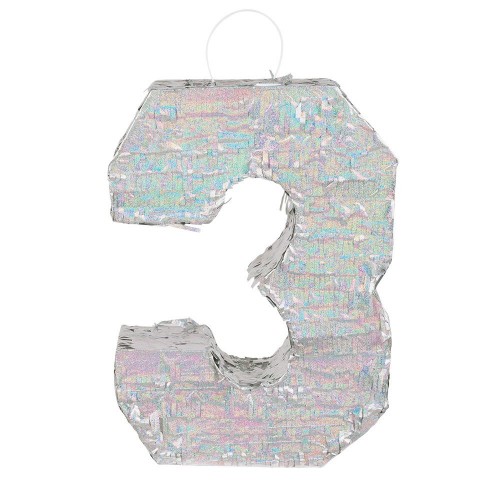 -PIÑATA PALO FORMA NUMERO 3 PLATA
