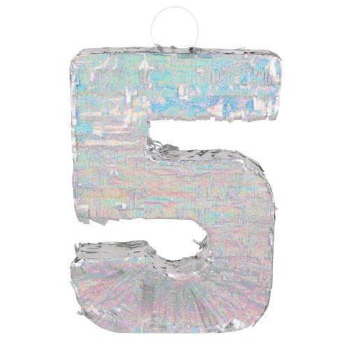 -PIÑATA PALO FORMA NUMERO 5 PLATA