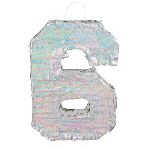 -PIÑATA PALO FORMA NUMERO 6 PLATA