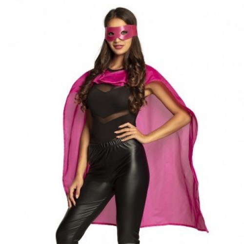 SET ADULTO CAPA ANTIFAZ HEROE FUCSIA