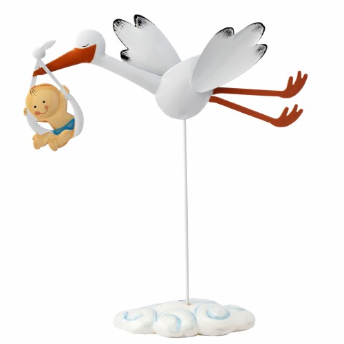 FIGURA CIGUEÑA BEBE PAÑAL AZUL 29CM