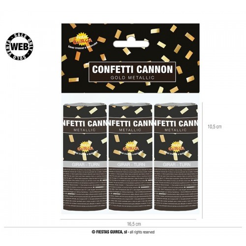  3 CAÑONES CONFETI ORO METAL 10CM