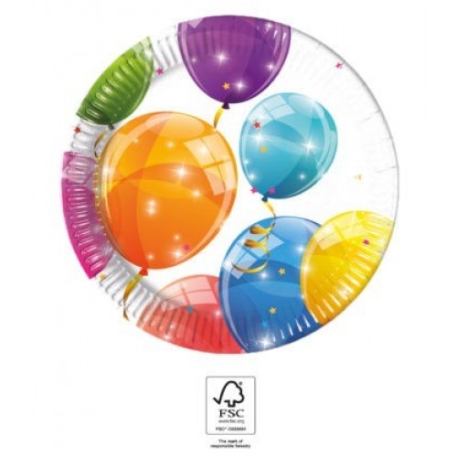   8 PLATOS GLOBOS DESTELLOS 20CM