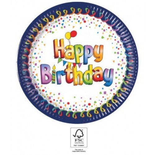 8 PLATOS BIRTHDAY MULTICOLOR 23CM