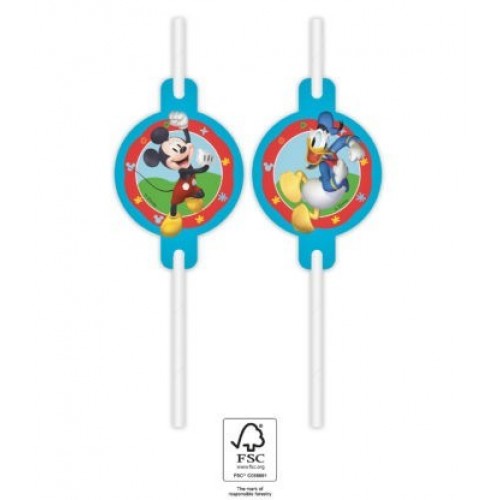   4 PAJITAS PAPEL MICKEY HOUSE 22CM