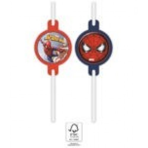   4 PAJITAS PAPEL SPIDERMAN 22CM