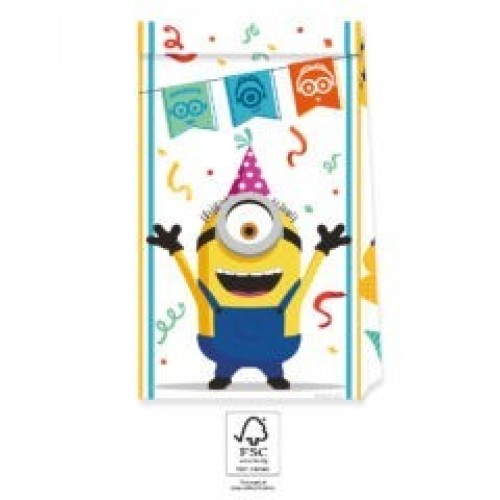   4 BOLSAS PAPEL MINIONS 13X24CM