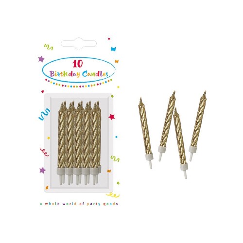   10 VELAS SOPORTE ESPIRAL ORO 9CM