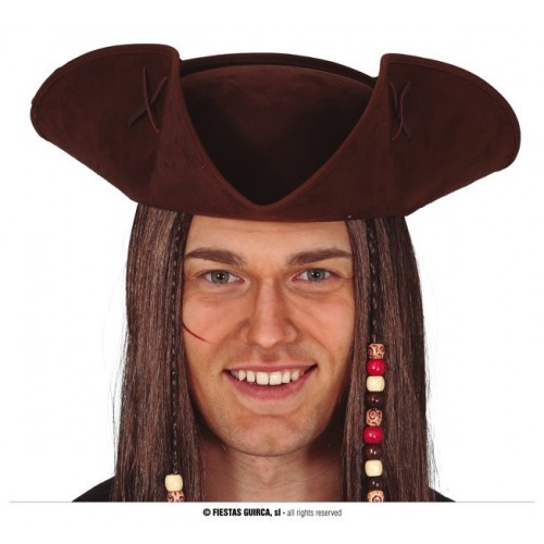 $D  SOMBRERO TRES PUNTA PIRATA MARRON