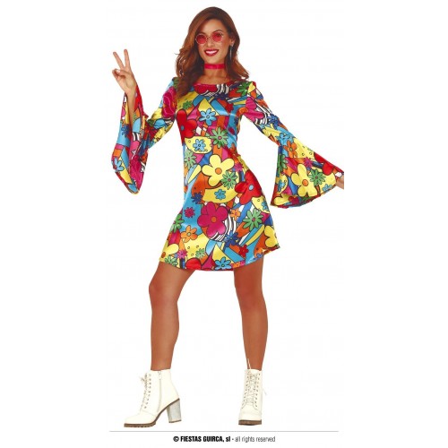  DISFRAZ T-M VESTIDO CORTO HIPPIE