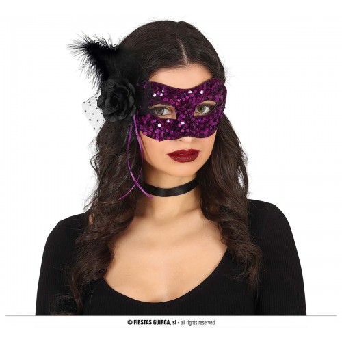 ANTIFAZ CON FLOR LENTEJUELA NEGRO/LILA