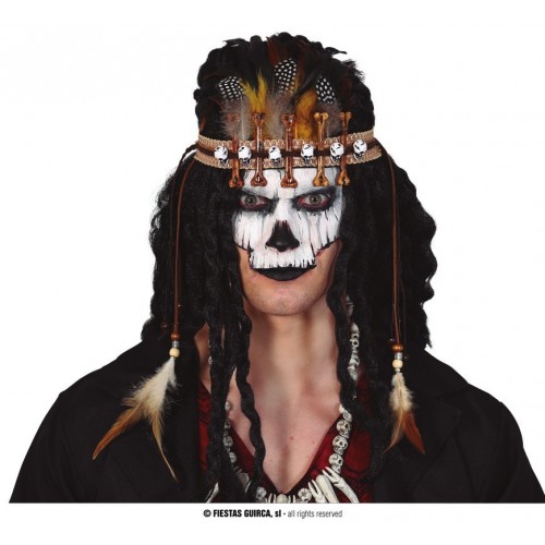 DIADEMA PLUMA HUESO CALAVERA VOODOO