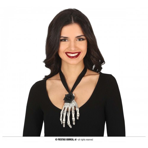 COLLAR MANO ESQUELETO ROSA NEGRA