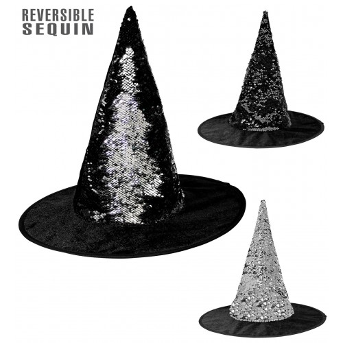 SOMBRERO BRUJA REVERSIBLE NEGRO/PLATA