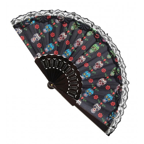 ABANICO CALAVERA DIA DE MUERTOS 23CM