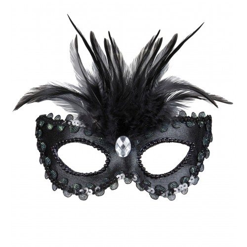 ANTIFAZ CON PLUMA NEGRO BORDE LENTEJUELA