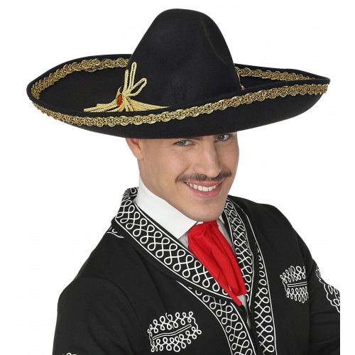 SOMBRERO NEGRO MEXICANO DELUXE 50CM